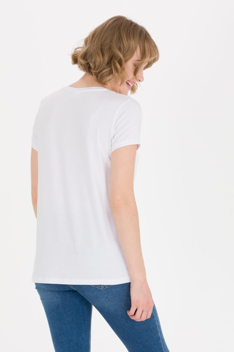 Kadın Beyaz V Yaka Basic Tişört - 50269545014