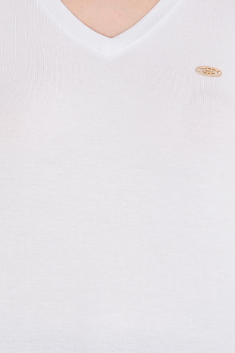 Kadın Beyaz V Yaka Basic Tişört - 50269545014