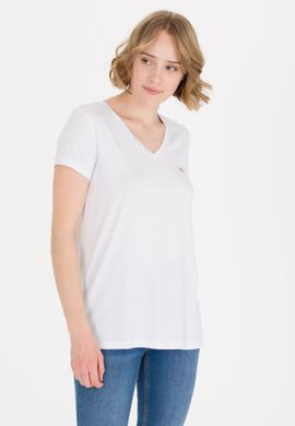 Kadın Beyaz V Yaka Basic Tişört - 50269545014