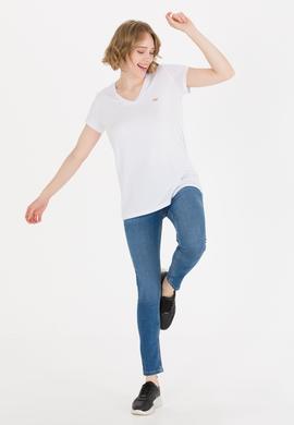 Kadın Beyaz V Yaka Basic Tişört - 50269545014