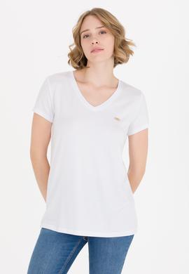 Kadın Beyaz V Yaka Basic Tişört - 50269545014