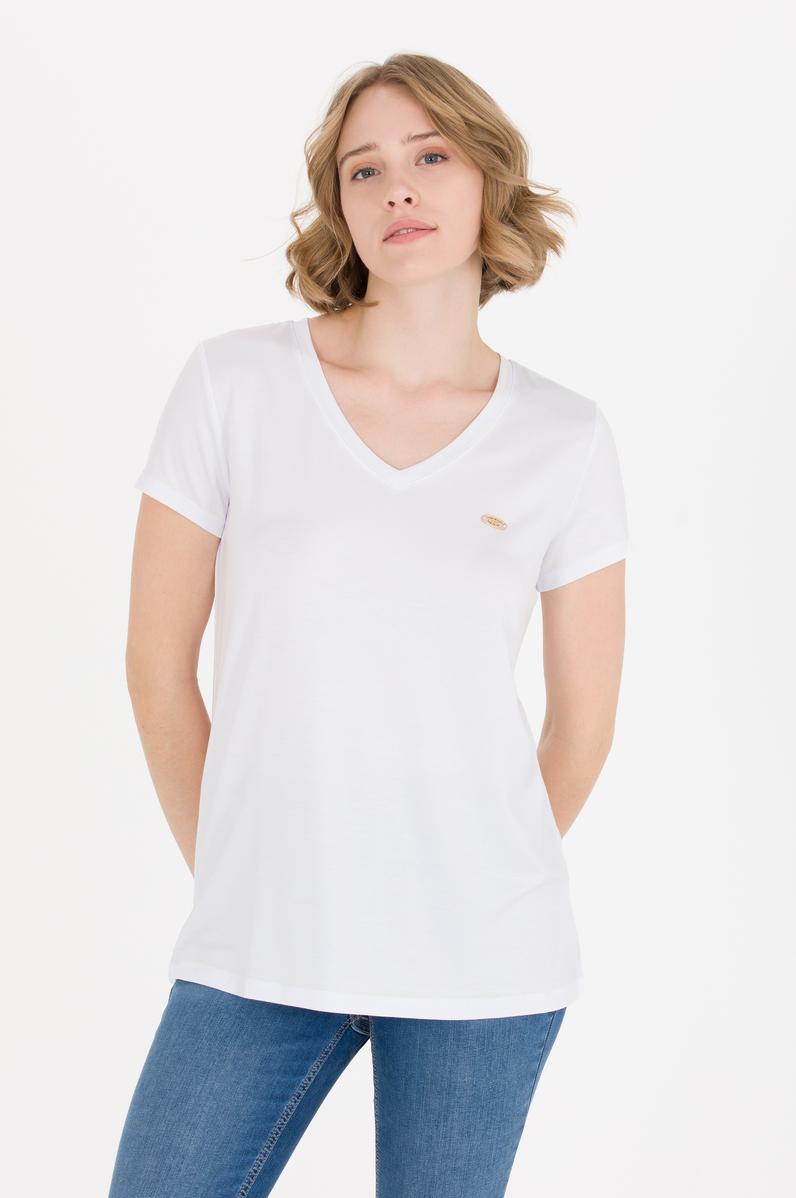 Kadın Beyaz V Yaka Basic Tişört