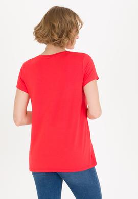 Kadın Kırmızı V Yaka Basic Tişört - 50269545017
