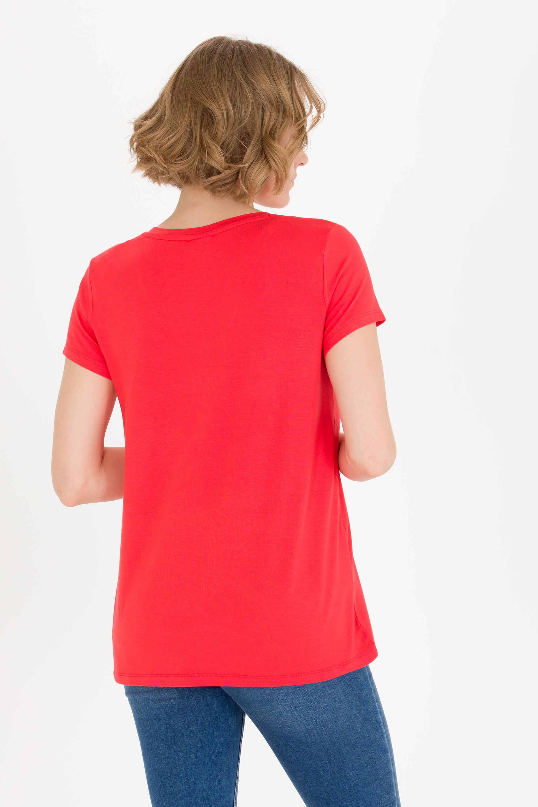 Kadın Kırmızı V Yaka Basic Tişört