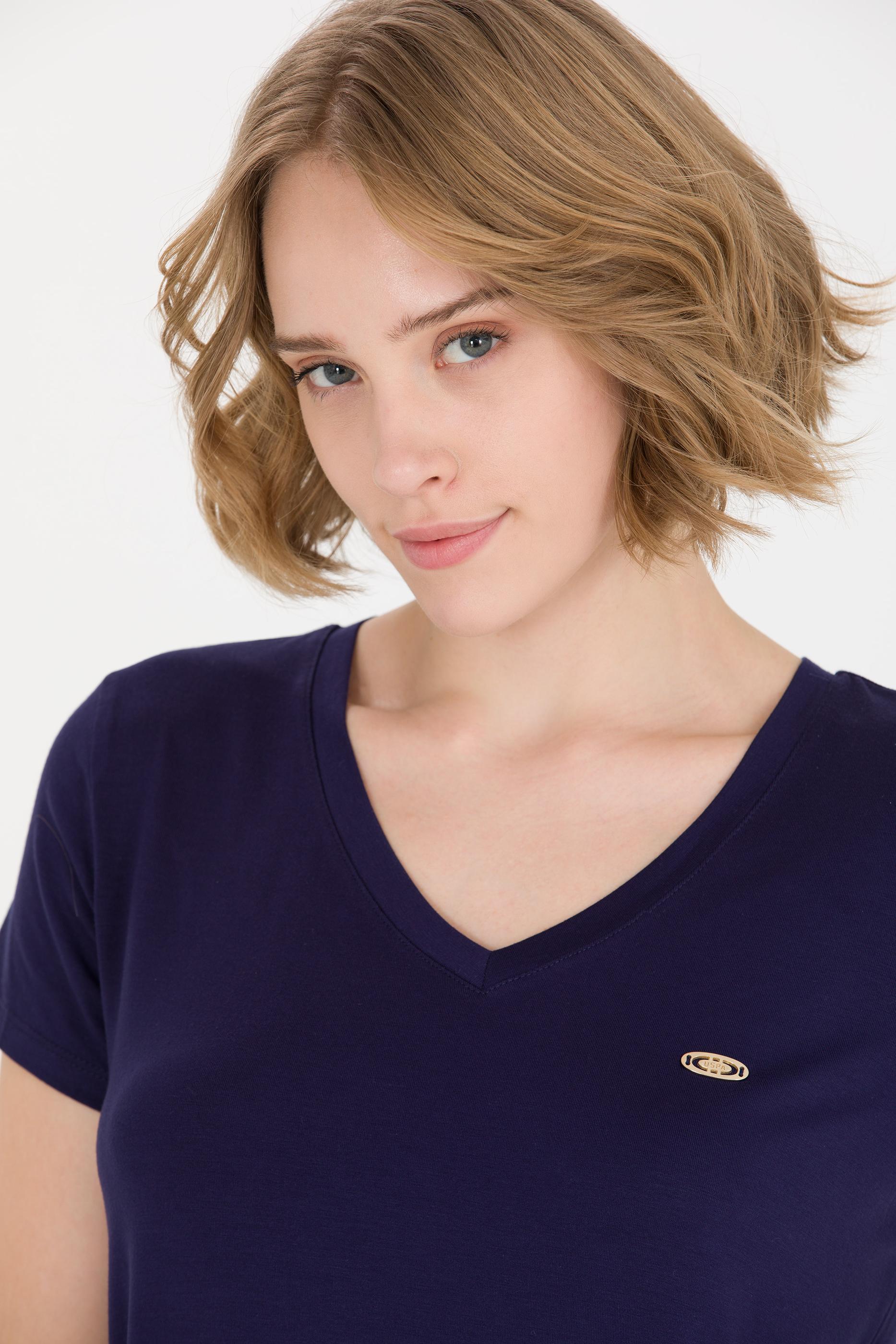 Kadın Lacivert V Yaka Basic Tişört