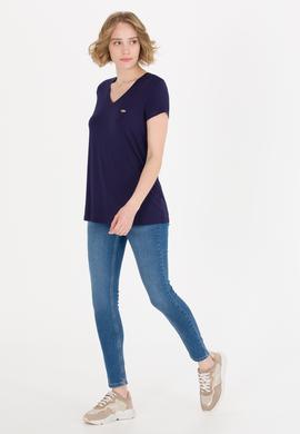 Kadın Lacivert V Yaka Basic Tişört - 50269545036