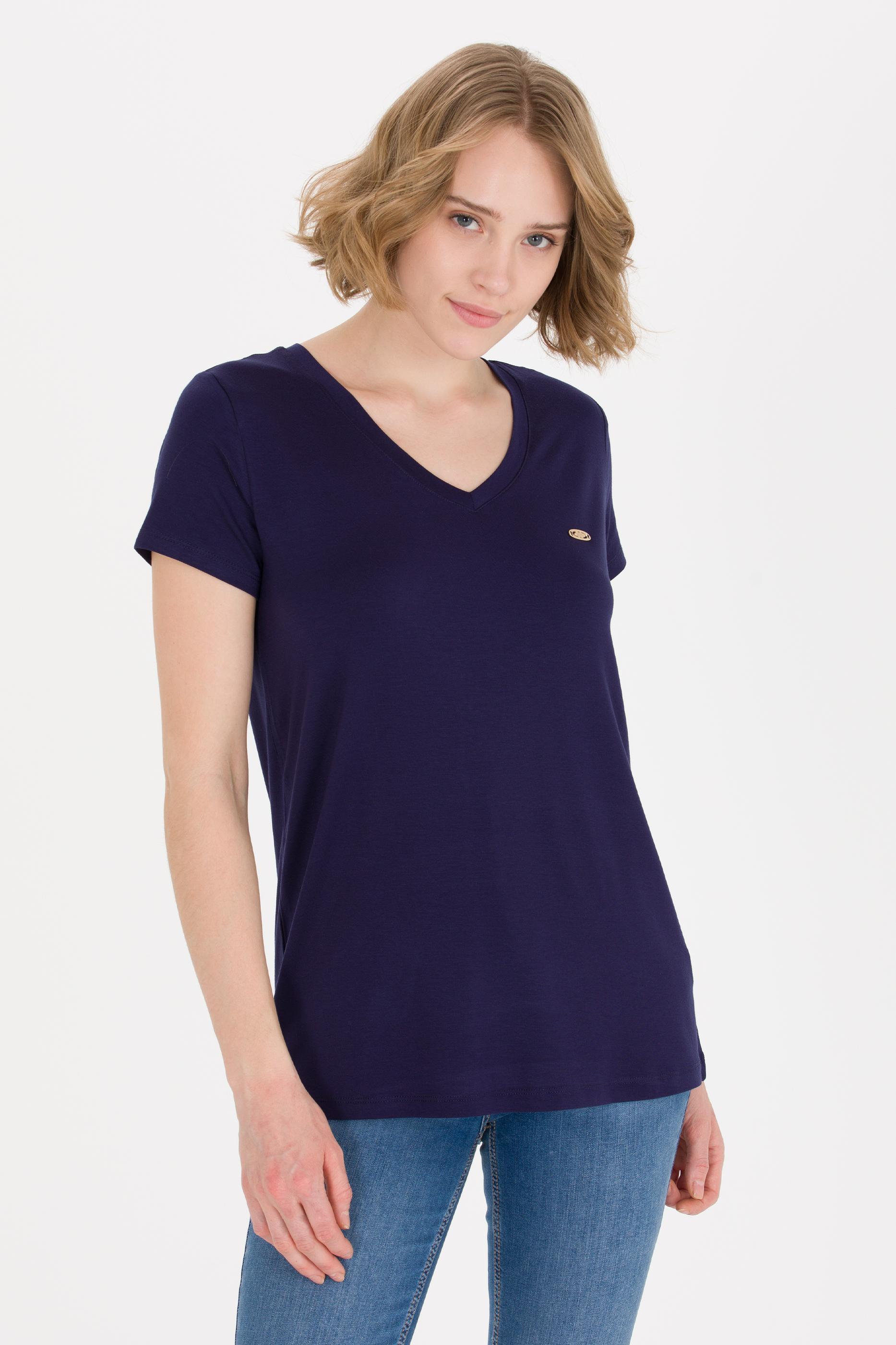 Kadın Lacivert V Yaka Basic Tişört