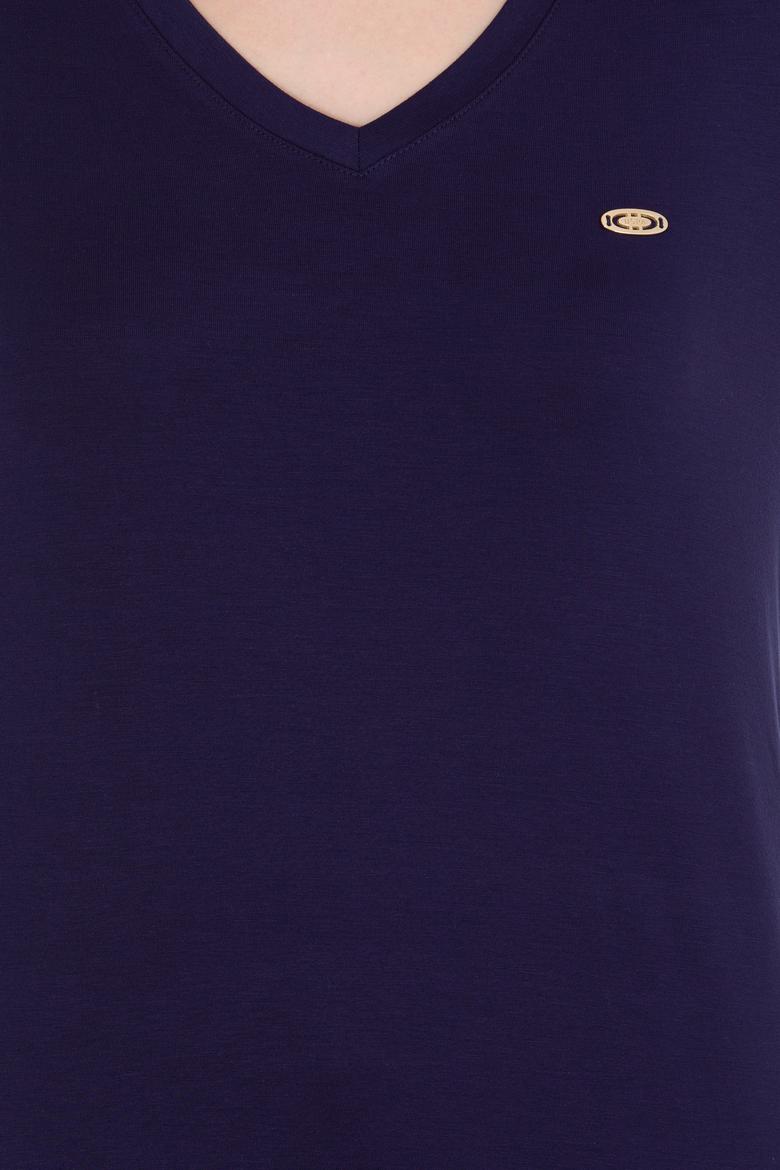 Kadın Lacivert V Yaka Basic Tişört - 50269545036