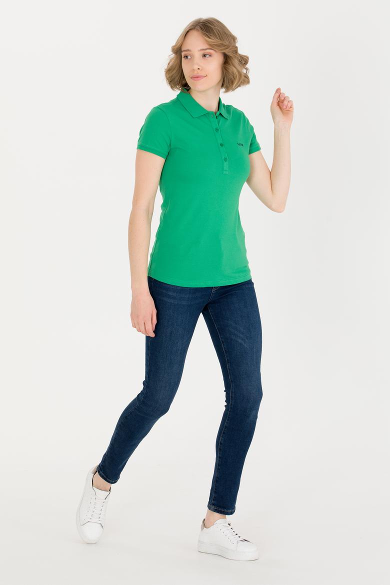 Kadın Yeşil Basic Polo Yaka Tişört - 50266348056