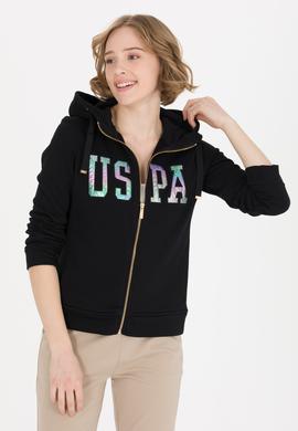 Kadın Siyah Kapüşonlu Fermuarlı Basic Sweatshirt - 50262653038