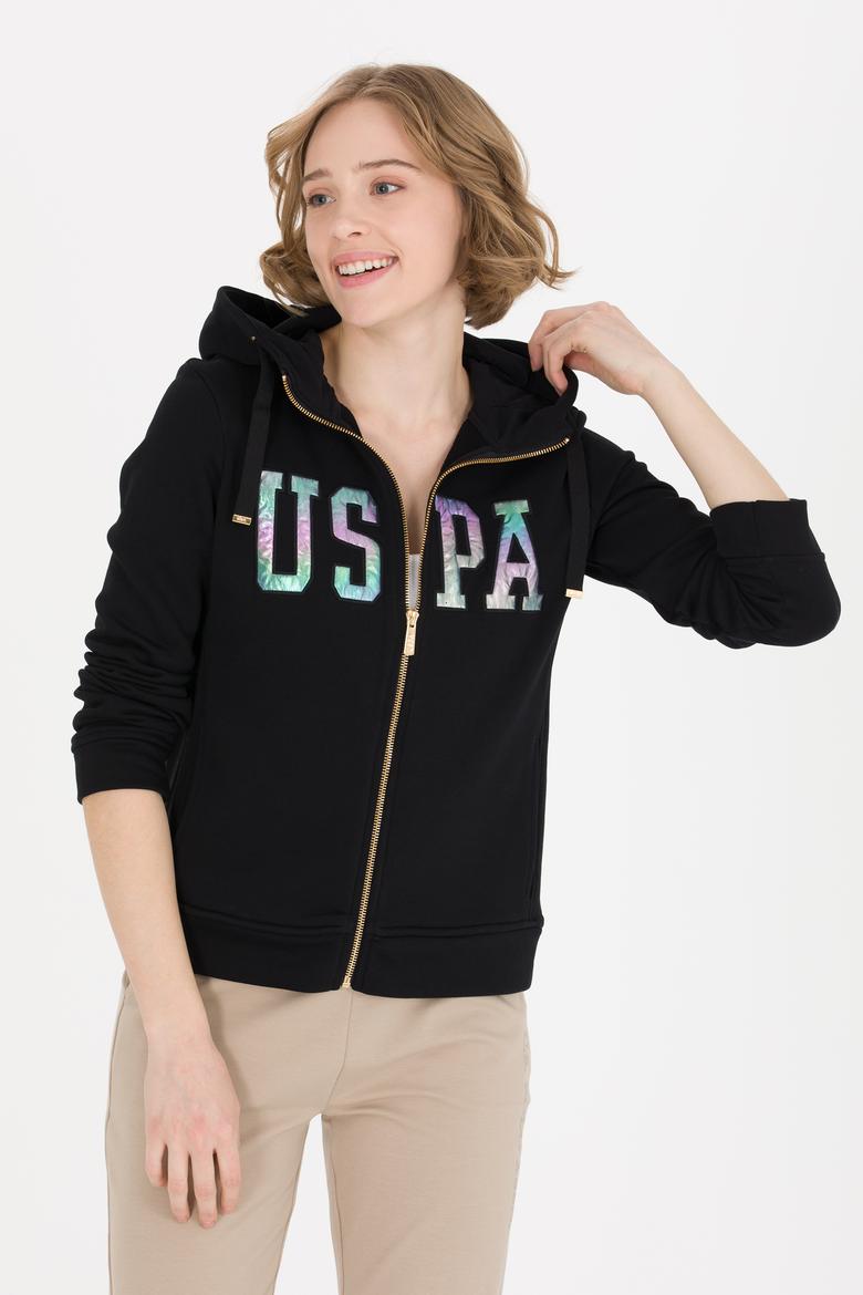 Kadın Siyah Kapüşonlu Fermuarlı Basic Sweatshirt - 50262653038