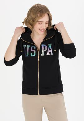 Kadın Siyah Kapüşonlu Fermuarlı Basic Sweatshirt - 50262653038