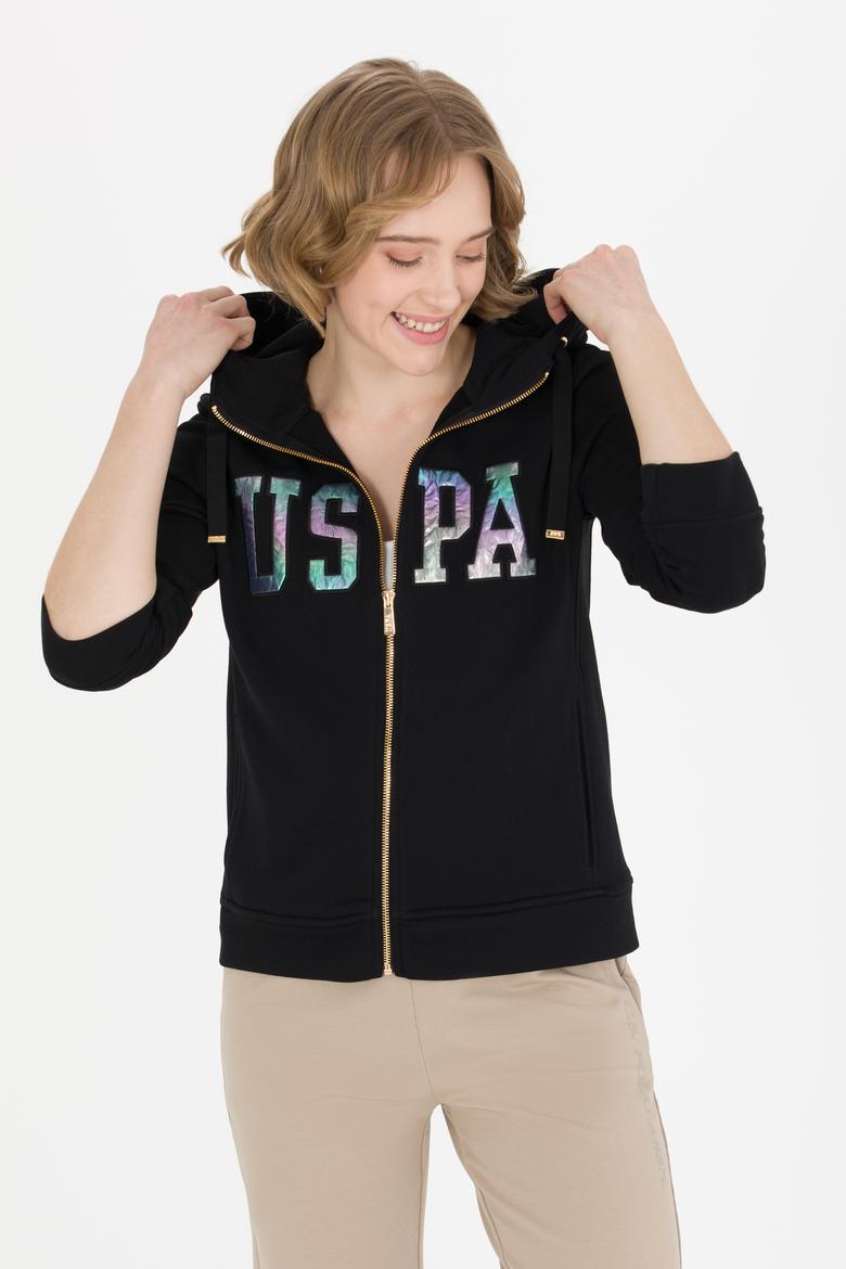 Kadın Siyah Kapüşonlu Fermuarlı Basic Sweatshirt - 50262653038