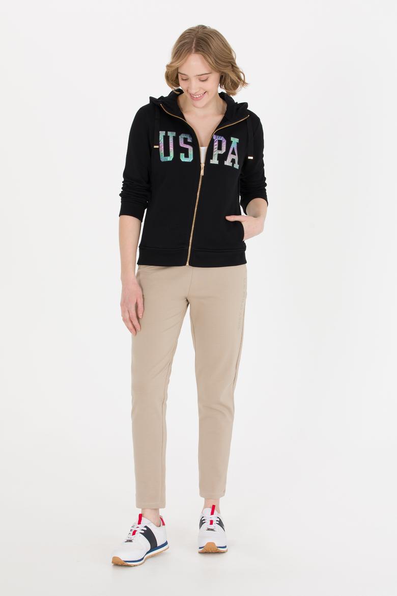 Kadın Siyah Kapüşonlu Fermuarlı Basic Sweatshirt - 50262653038