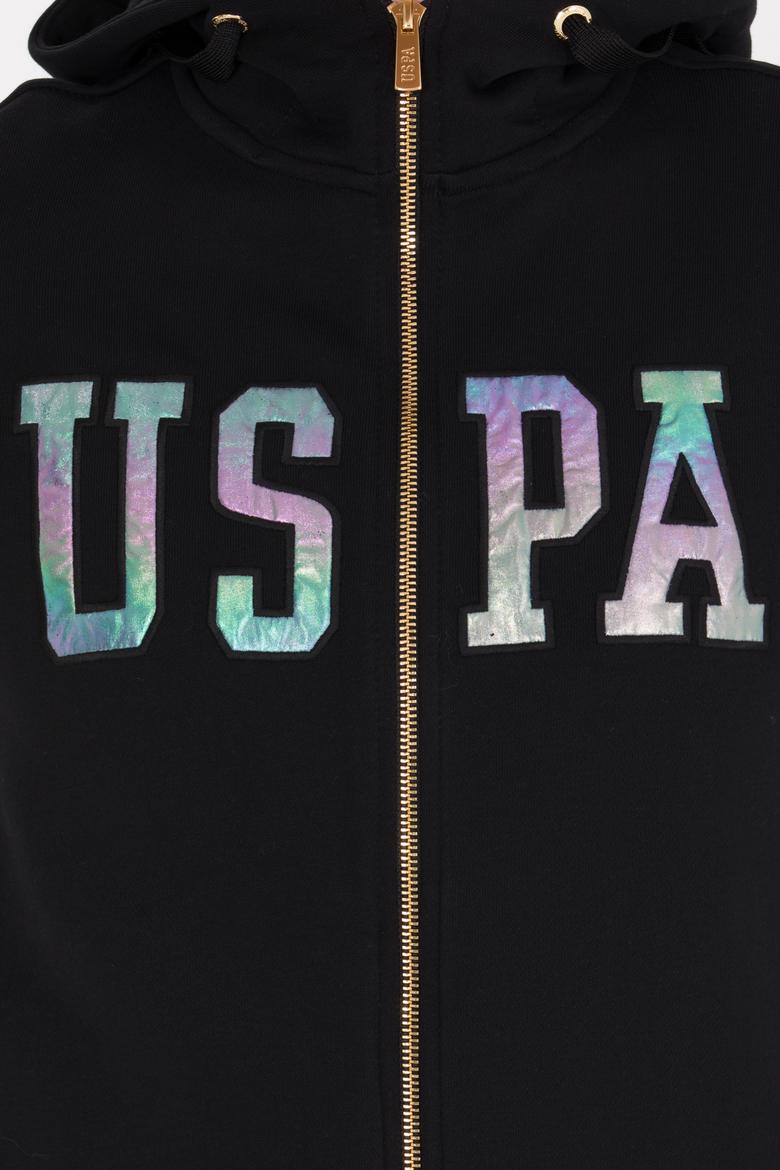 Kadın Siyah Kapüşonlu Fermuarlı Basic Sweatshirt - 50262653038