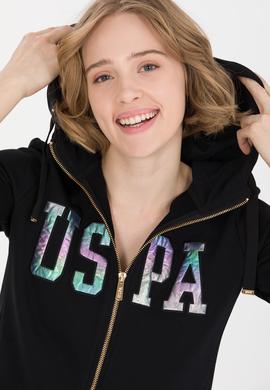 Kadın Siyah Kapüşonlu Fermuarlı Basic Sweatshirt - 50262653038