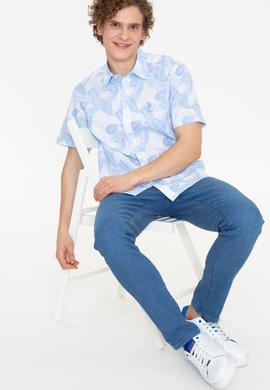 Erkek Mavi Kısa Kollu Gömlek - 50247596017