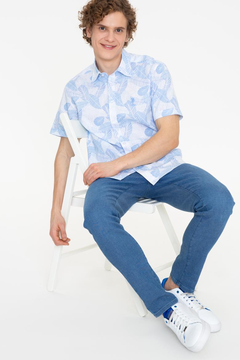 Erkek Mavi Kısa Kollu Gömlek - 50247596017