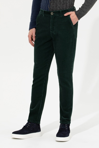 Erkek Carrot Fit Koyu Yeşil Kanvas Pantolon