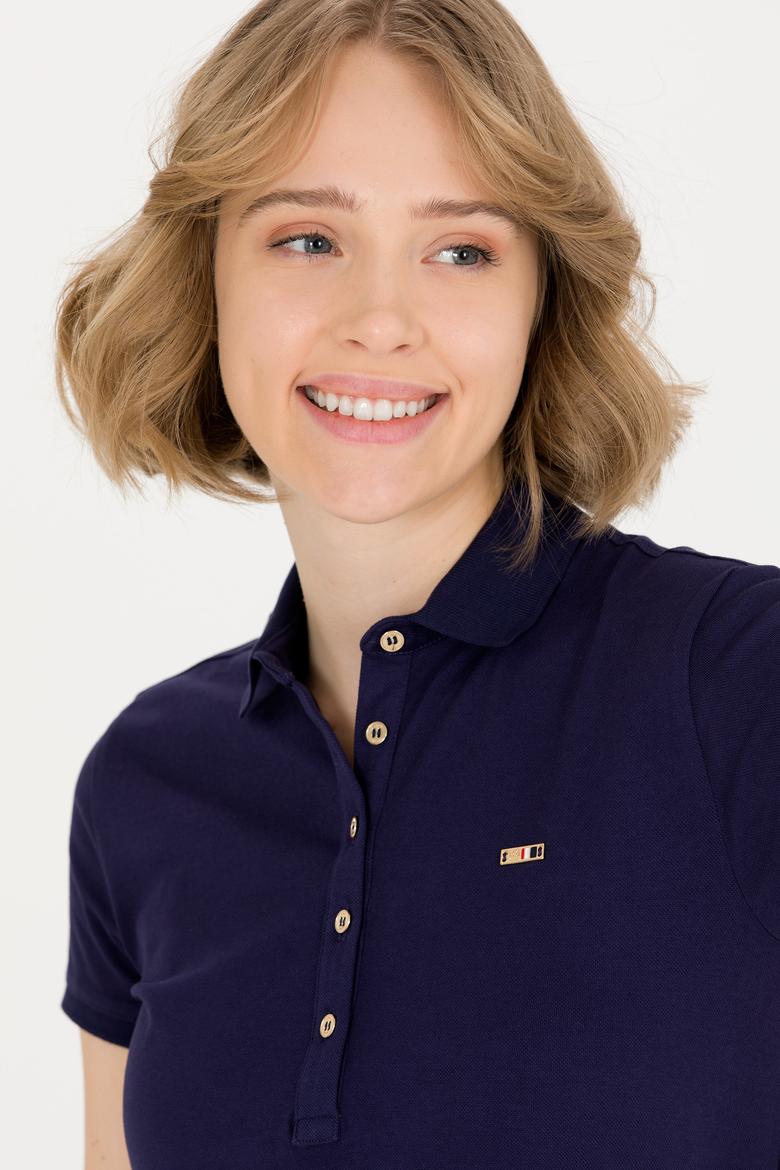 Kadın Koyu Lacivert Polo Yaka Örme Elbise - 50269546022