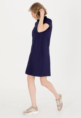 Kadın Koyu Lacivert Polo Yaka Örme Elbise - 50269546022