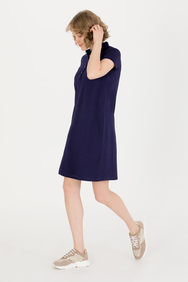 Kadın Koyu Lacivert Polo Yaka Örme Elbise - 50269546022