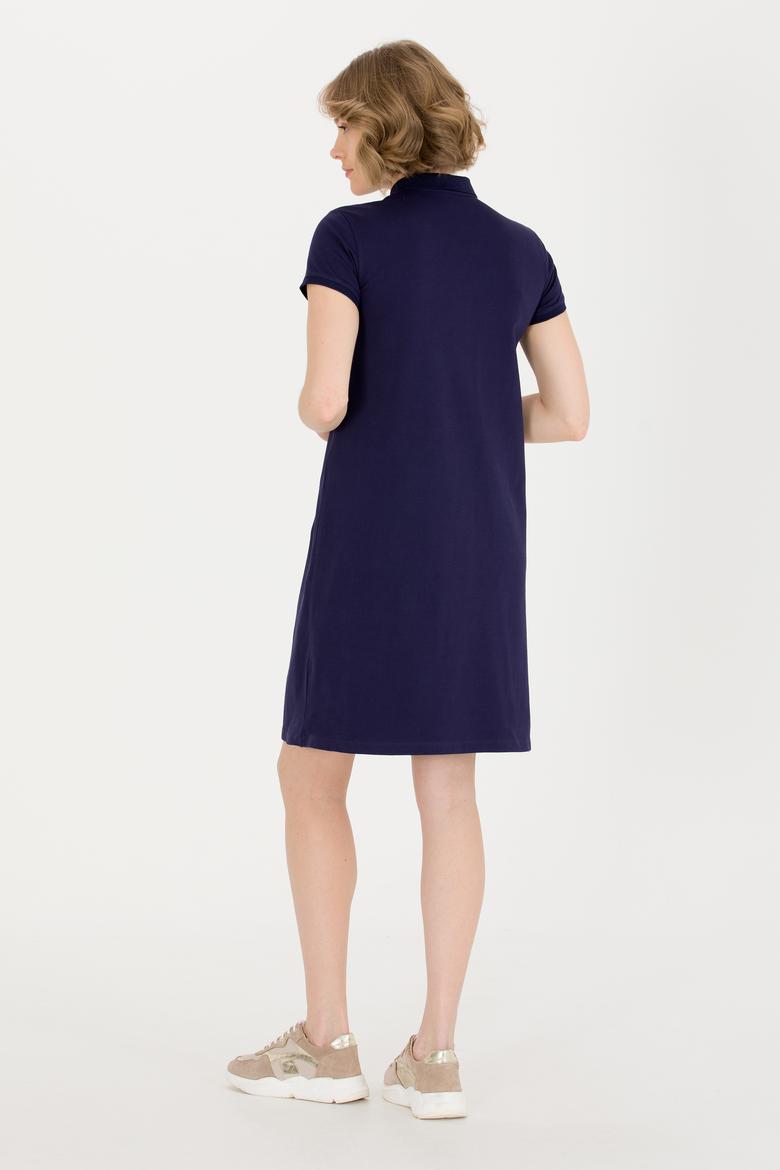 Kadın Koyu Lacivert Polo Yaka Örme Elbise - 50269546022
