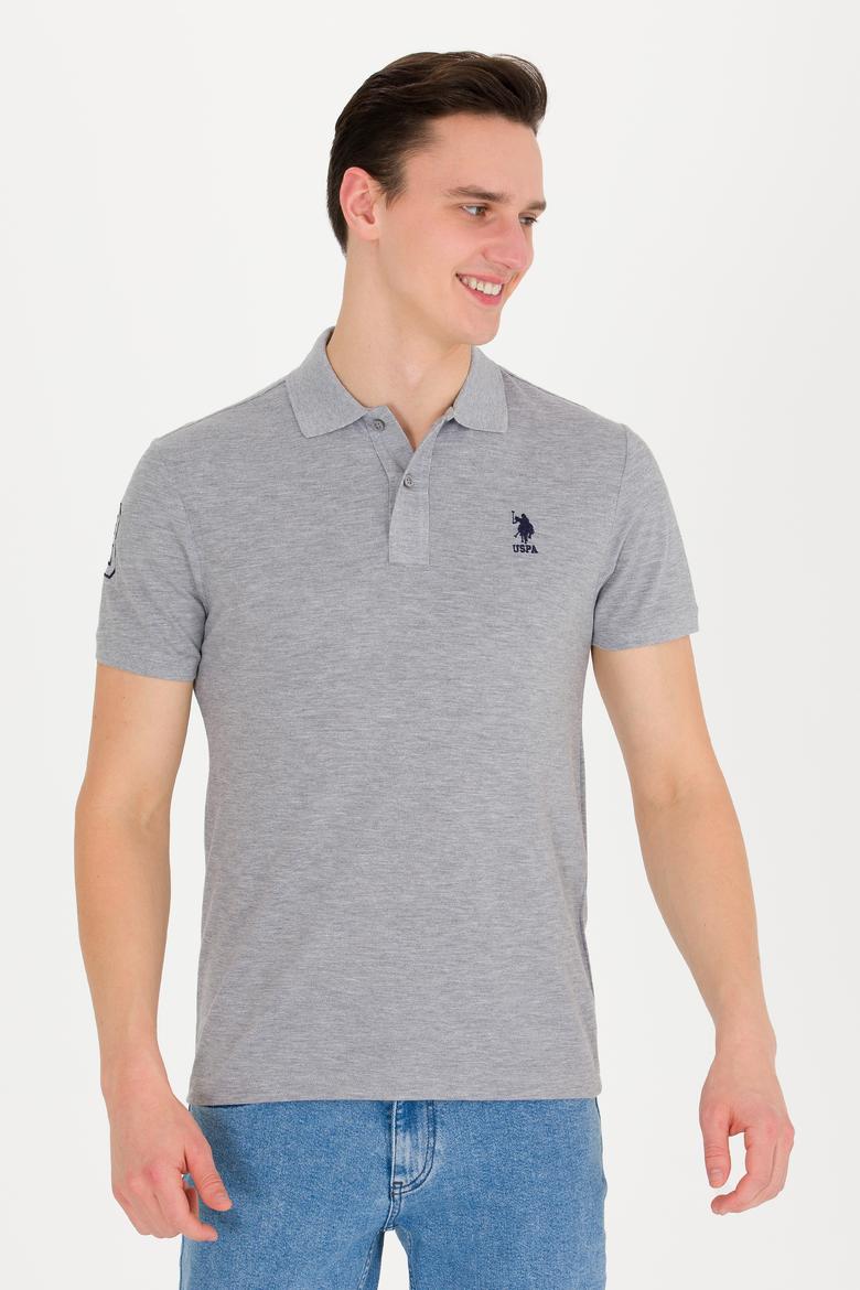 Erkek Gri Melanj Basic Polo Yaka Tişört - 50264891153