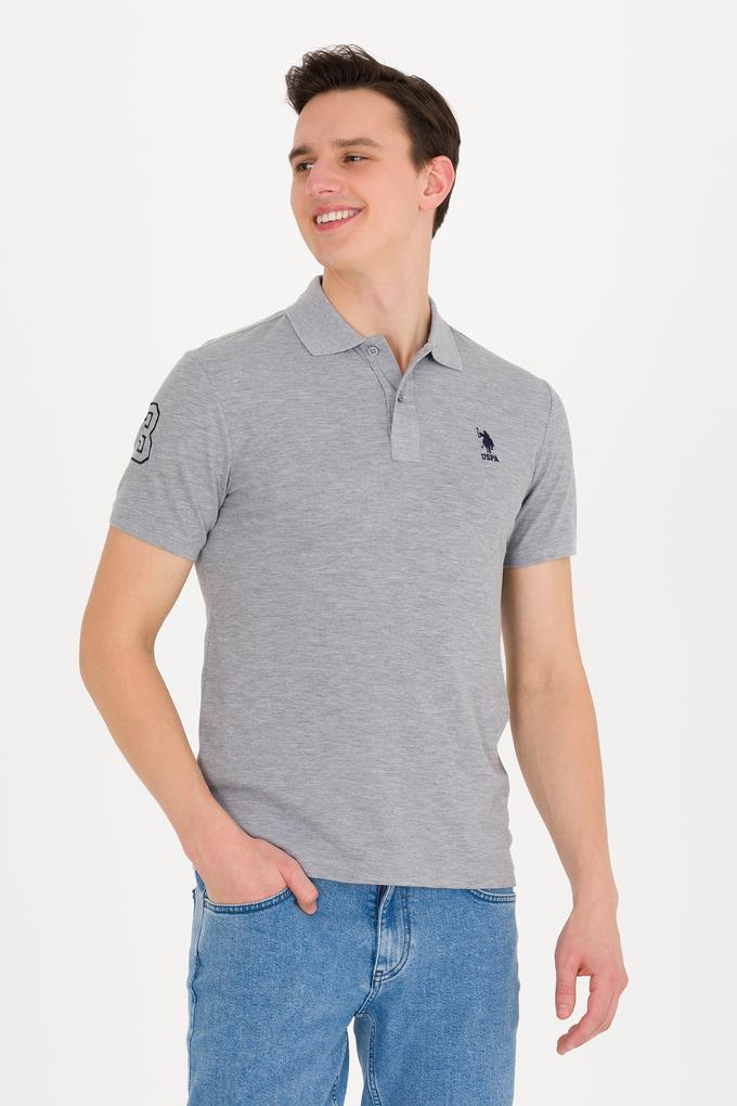 Erkek Gri Melanj Basic Polo Yaka Tişört