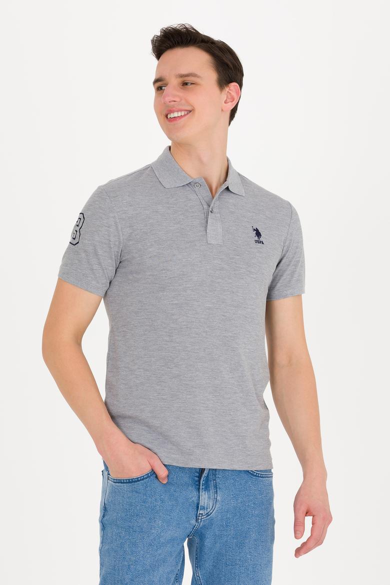 Erkek Gri Melanj Basic Polo Yaka Tişört