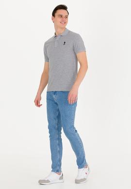 Erkek Gri Melanj Basic Polo Yaka Tişört - 50264891153