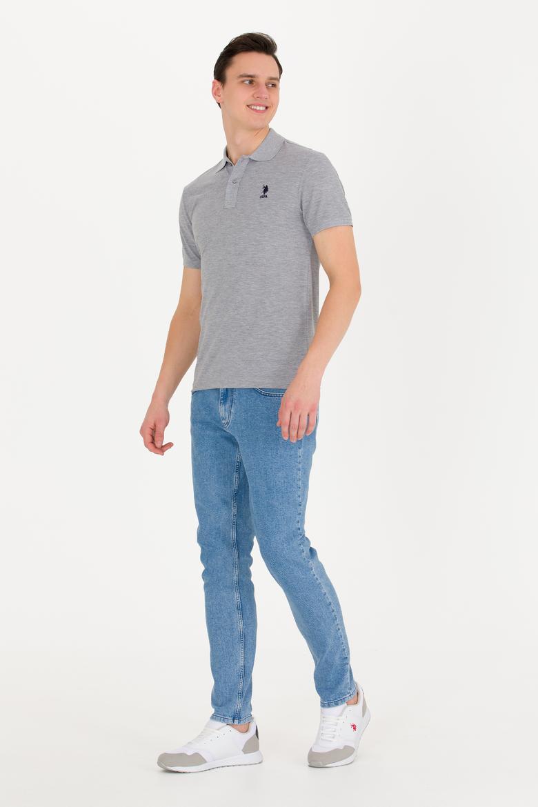 Erkek Gri Melanj Basic Polo Yaka Tişört - 50264891153