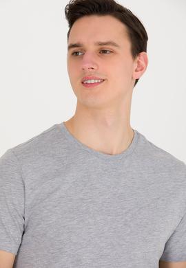 Erkek Gri Melanj Basic Bisiklet Yaka Tişört - 50264916148