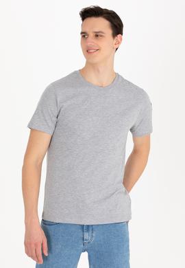 Erkek Gri Melanj Basic Bisiklet Yaka Tişört - 50264916148