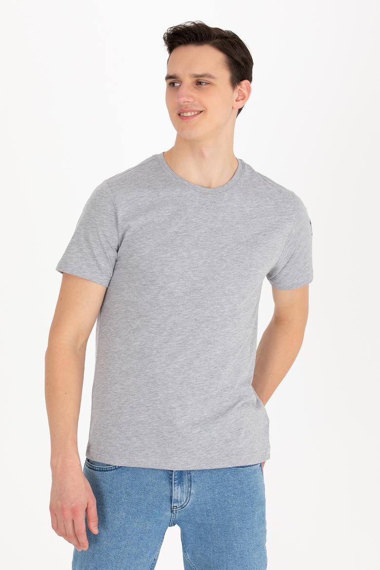 Erkek Gri Melanj Basic Bisiklet Yaka Tişört - 50264916148