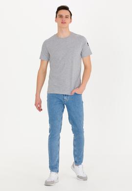 Erkek Gri Melanj Basic Bisiklet Yaka Tişört - 50264916148