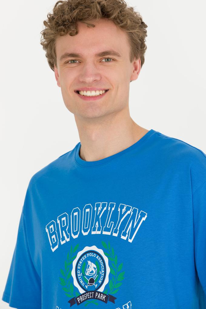 Erkek Saks Comfort Bisiklet Yaka Tişört