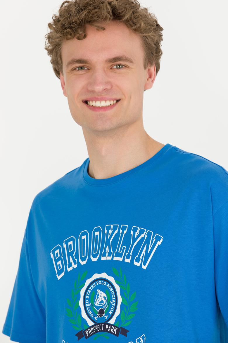 Erkek Saks Comfort Bisiklet Yaka Tişört