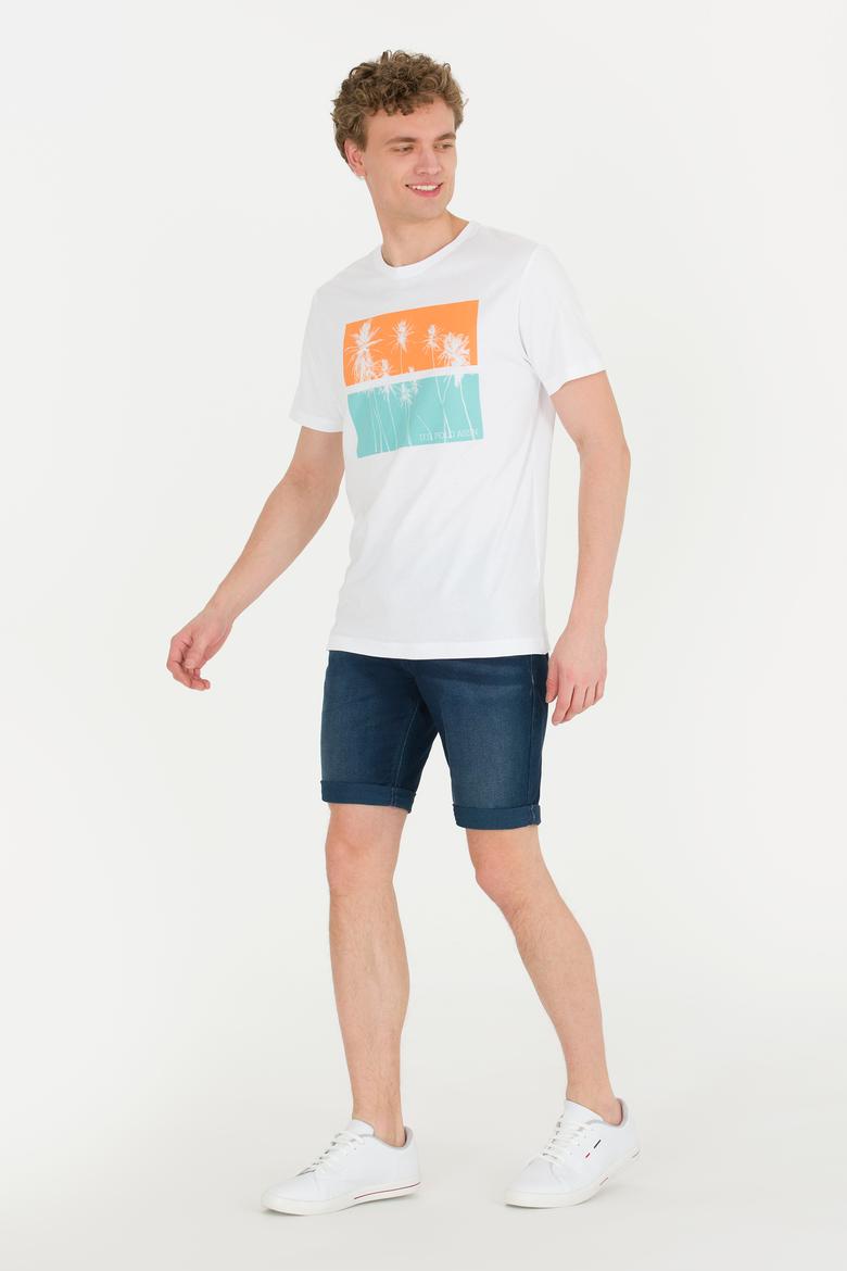 Erkek Beyaz Bisiklet Yaka Tişört - 50264934007