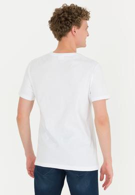 Erkek Beyaz Bisiklet Yaka Tişört - 50264934007