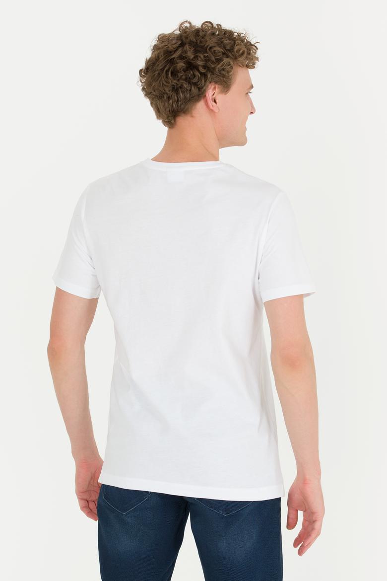 Erkek Beyaz Bisiklet Yaka Tişört - 50264934007