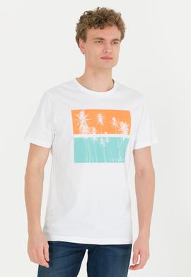 Erkek Beyaz Bisiklet Yaka Tişört - 50264934007