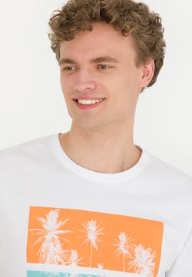 Erkek Beyaz Bisiklet Yaka Tişört - 50264934007