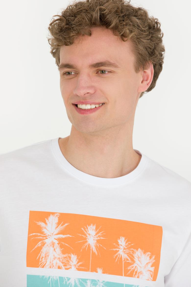 Erkek Beyaz Bisiklet Yaka Tişört - 50264934007