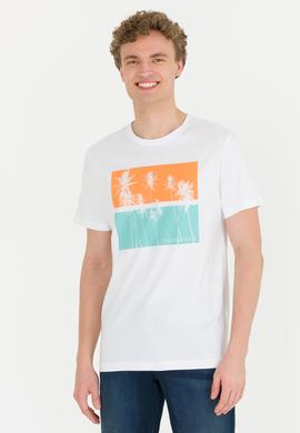 Erkek Beyaz Bisiklet Yaka Tişört - 50264934007