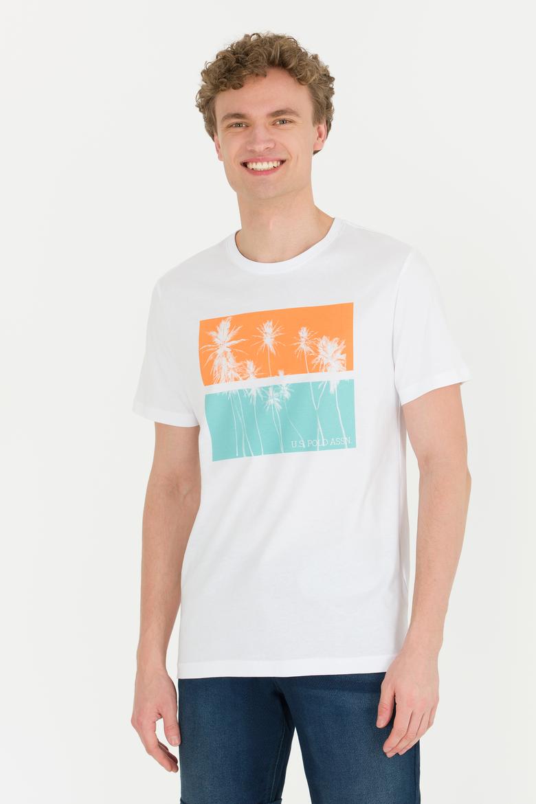 Erkek Beyaz Bisiklet Yaka Tişört - 50264934007