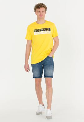 Erkek Koyu Sarı Bisiklet Yaka Tişört - 50264954008