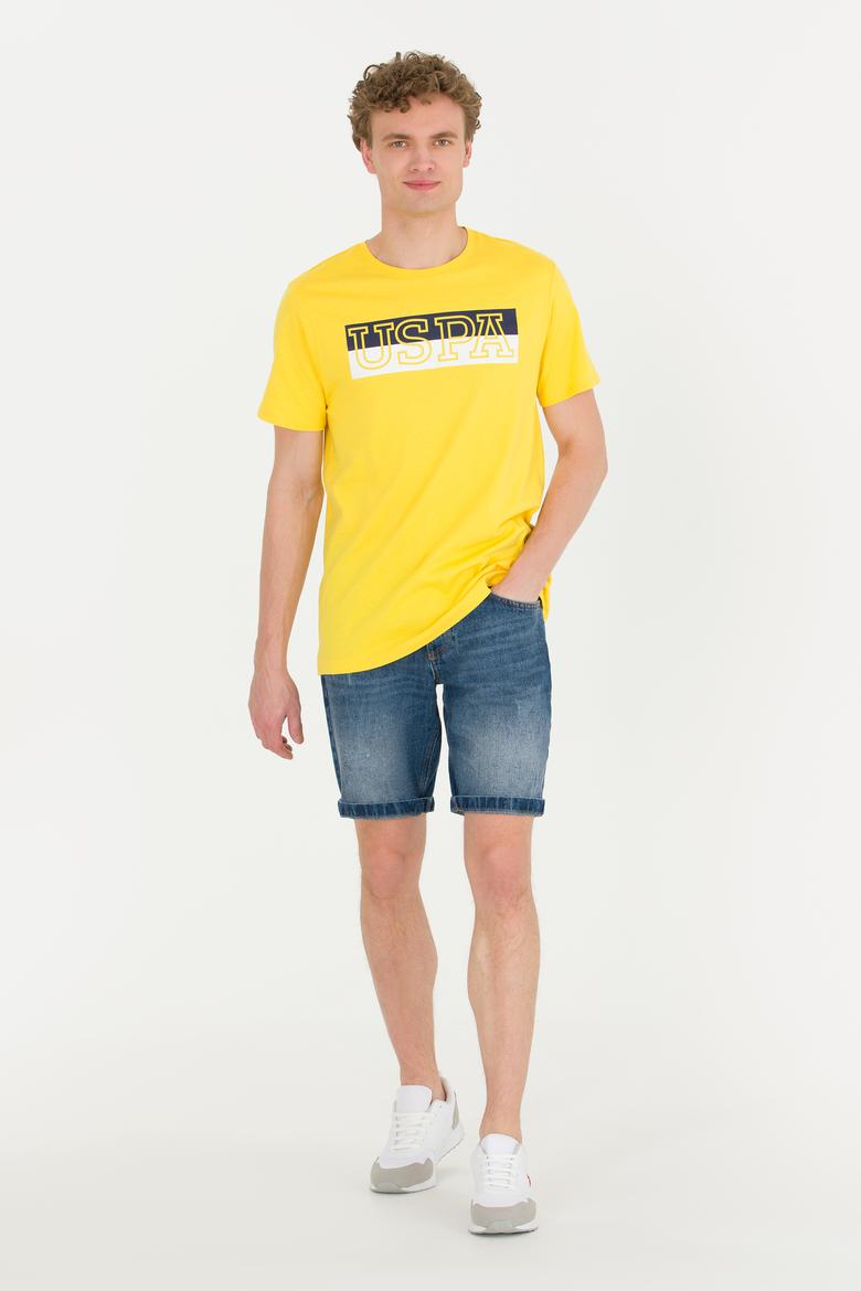 Erkek Koyu Sarı Bisiklet Yaka Tişört - 50264954008