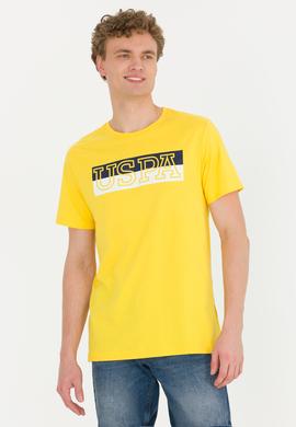 Erkek Koyu Sarı Bisiklet Yaka Tişört - 50264954008
