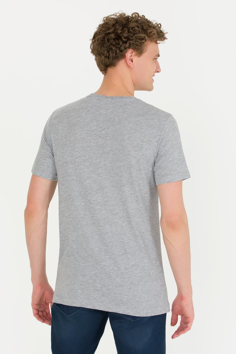 Erkek Gri Melanj Bisiklet Yaka Tişört - 50264954078